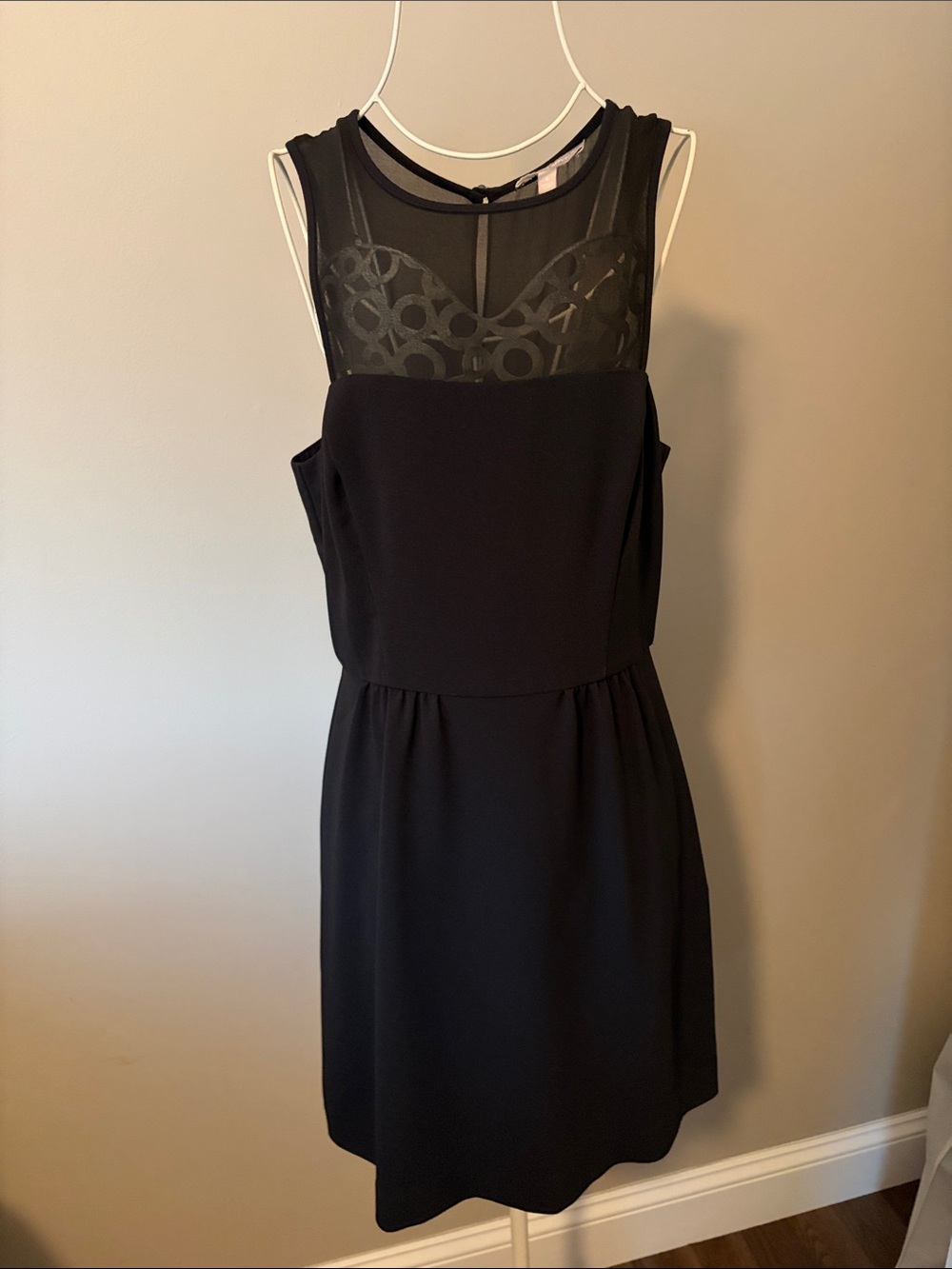 Banana Republic Black Sleeveless Mesh Yoke Mini Dress
